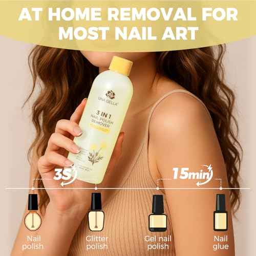 UNA GELLA Acetone Nail Polish Remover, Soak Off Gel Nails Polish Remover With Easy Use Cap, Healthy Formula Works For Nail Glue 8 Fl Oz, Calendula Scent
