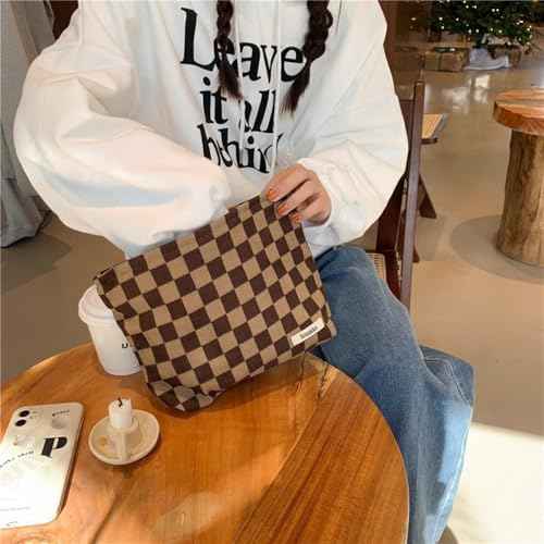 Travel Checkered Makeup Bag, Corduroy Cosmetic Bag for Purse, Small Cosmetic Zipper Pouch Cute Travel Checkered Makeup Bag Gift for Women,Girls (3 pack)