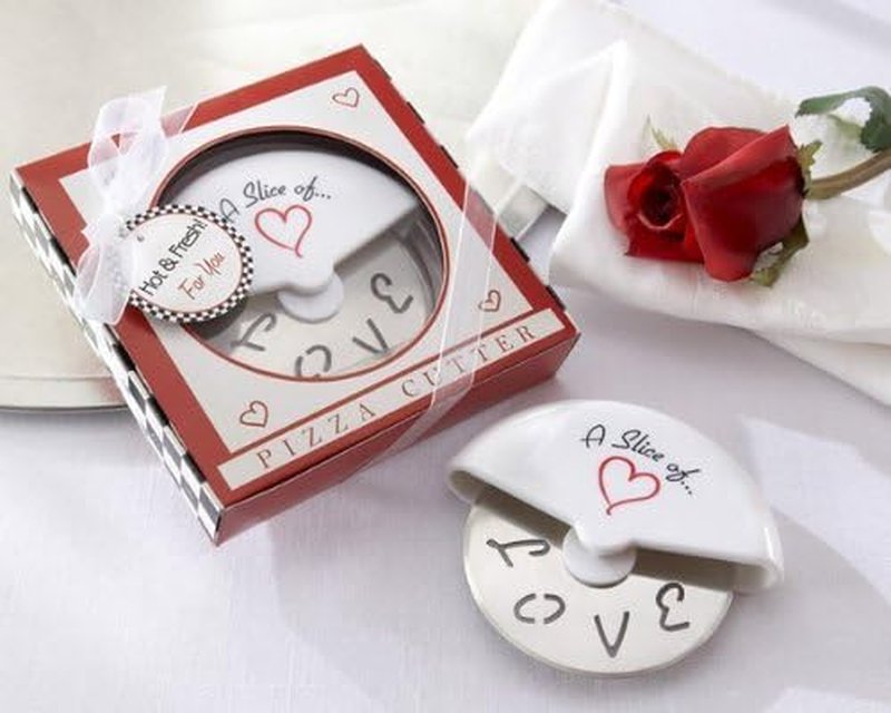 A Slice of Love Pizza Cutter Wheel - Stainless Steel Kitchen Tool in Mini Pizza Box | Perfect Wedding Favor & Bridal Shower Gift