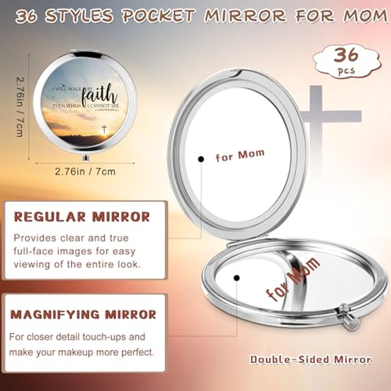 36 Pcs Thanksgiving Christian Compact Mirrors Gifts for Women Bulk Religious Pocket Mirror with Bible Verse Inspirational Scripture Quote Church Gifts for Ladies Church VBS Sunday School