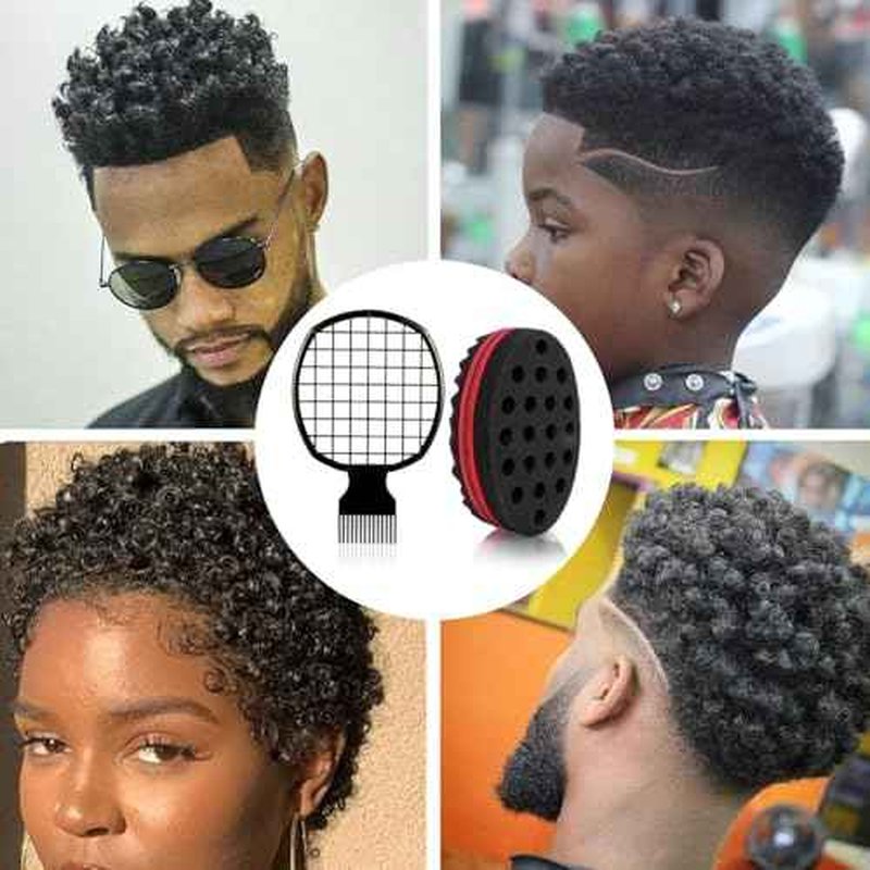 3 Pcs Afro Twist Upgrade Set: Hair Sponge Double-sided and 2 Twist Comb, Curl Sponge Hair Brush for Women Men Barber Personal Styling