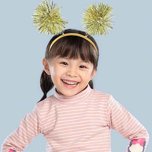 Beaupretty 2PCS Pom Headband Christmas Party Headpieces Tinsel Headwear for Women Adults for Halloween Christmas Golden