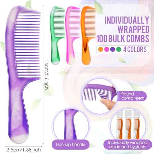 400 Bulk Individually Wrapped Hair Combs Disposable Colorful Hair Combs Bulk for Hotel Shelter Homeless Nursing Home Charity Church