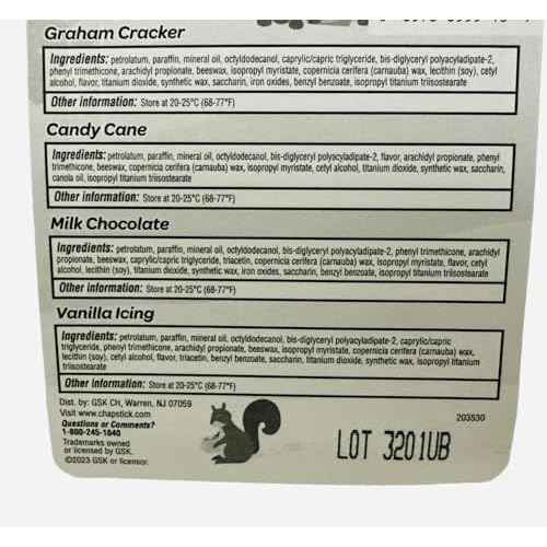 Chapstick GingerBread, Holiday Graham Cracker, Candy Cane, Vanilla Icing and Milk Chocolate Lip Balm - 4ct