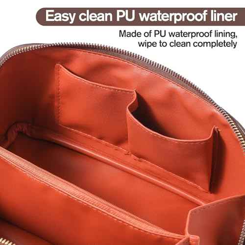 Makeup Bag, Travel Toiletry Bag for Women, Large Capacity Waterproof PU Leather Cosmetic Bags Make Up Organizer Bags with Headband and Wristband Set (Black, Lychee Pattern)