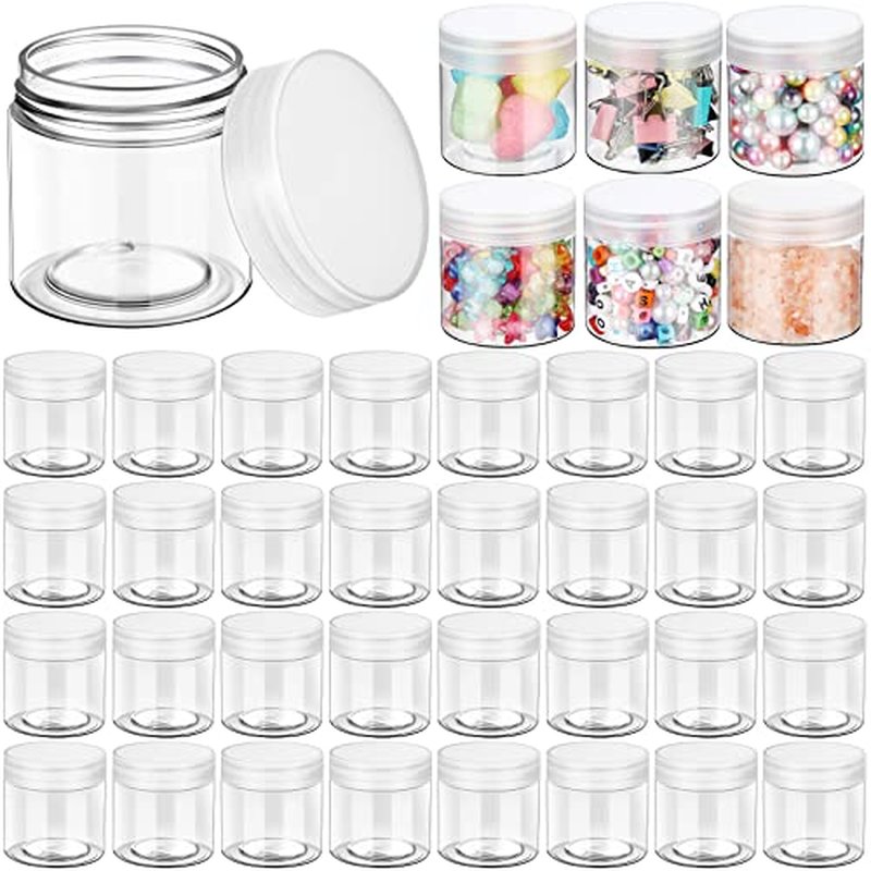 eBoot 150 Piece 2 Oz Plastic Container Jars with Lids Round Clear Cosmetic Empty Clear Plastic Jars for Lotion, Cream, Makeup, Eye Shadow, Rhinestone, Samples, Pot, Travel Storage(2 Oz)