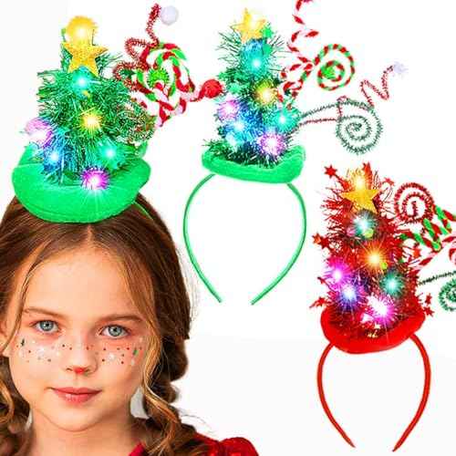 Catery Christmas Tree Headbands Led Christmas Headband Xmas Elf Hair Band Holiday Hairband Hair Accessories for Women Kids