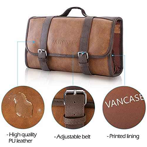 Hanging Toiletry Bag for Men Leather Bathroom and Shower Organizer Travel Makeup Accessories kit Great Gift