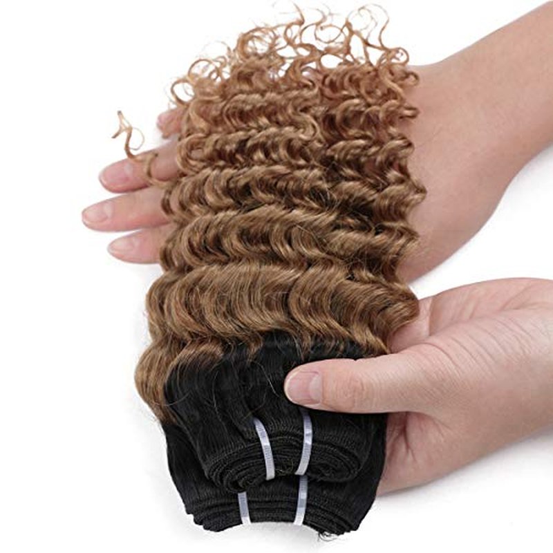 4 Bundles Deep Wave Short Bob Style Ombre 1B/30 Virgin Human Hair Bundles 50g Two Tone Color Brazilian Hair Weave 14¡±