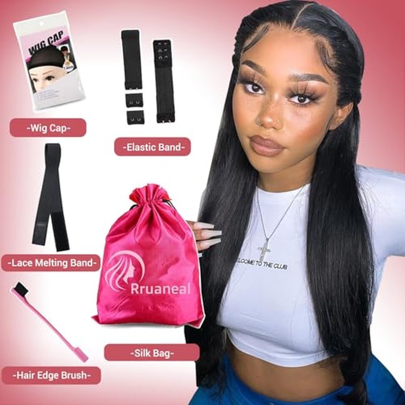 24 Inch Straight Glueless Wigs Human Hair Pre Plucked Pre Cut 9X6 HD Clouser Lace Front Wigs 220% Density Straight Human Hair Wigs for Black Women