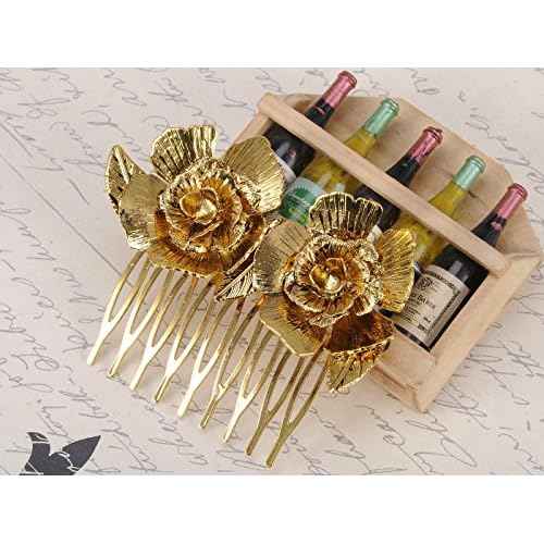 Alilang Golden Silvery Tone Metal Vintage Floral Rose Leaf Hair Pin Clip Comb
