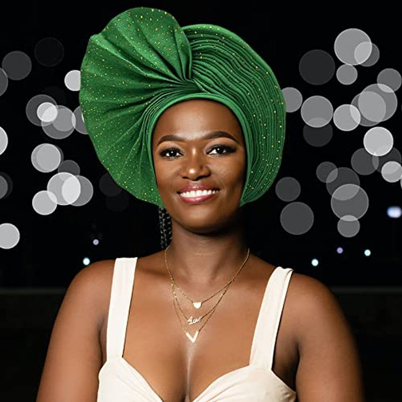 Nigerian Beads&Stones Women Turban Head Wrap African Gele Headties Femme Headgear Sewing Fashion Head Tie for Party