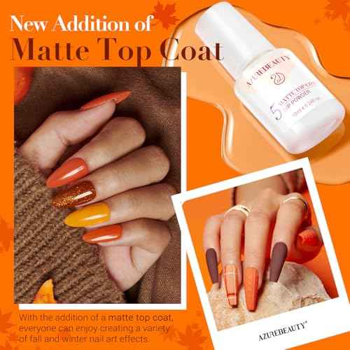 AZUREBEAUTY Dip Nails Powder Starter Kit, Maple Grey Sage Green Dark 8 Colors Set with Nail Sticks, Fall Nail Art Base Glossy/Matte Top Coat Activator Essential Liquid Manicure DIY Salon 30 PCS