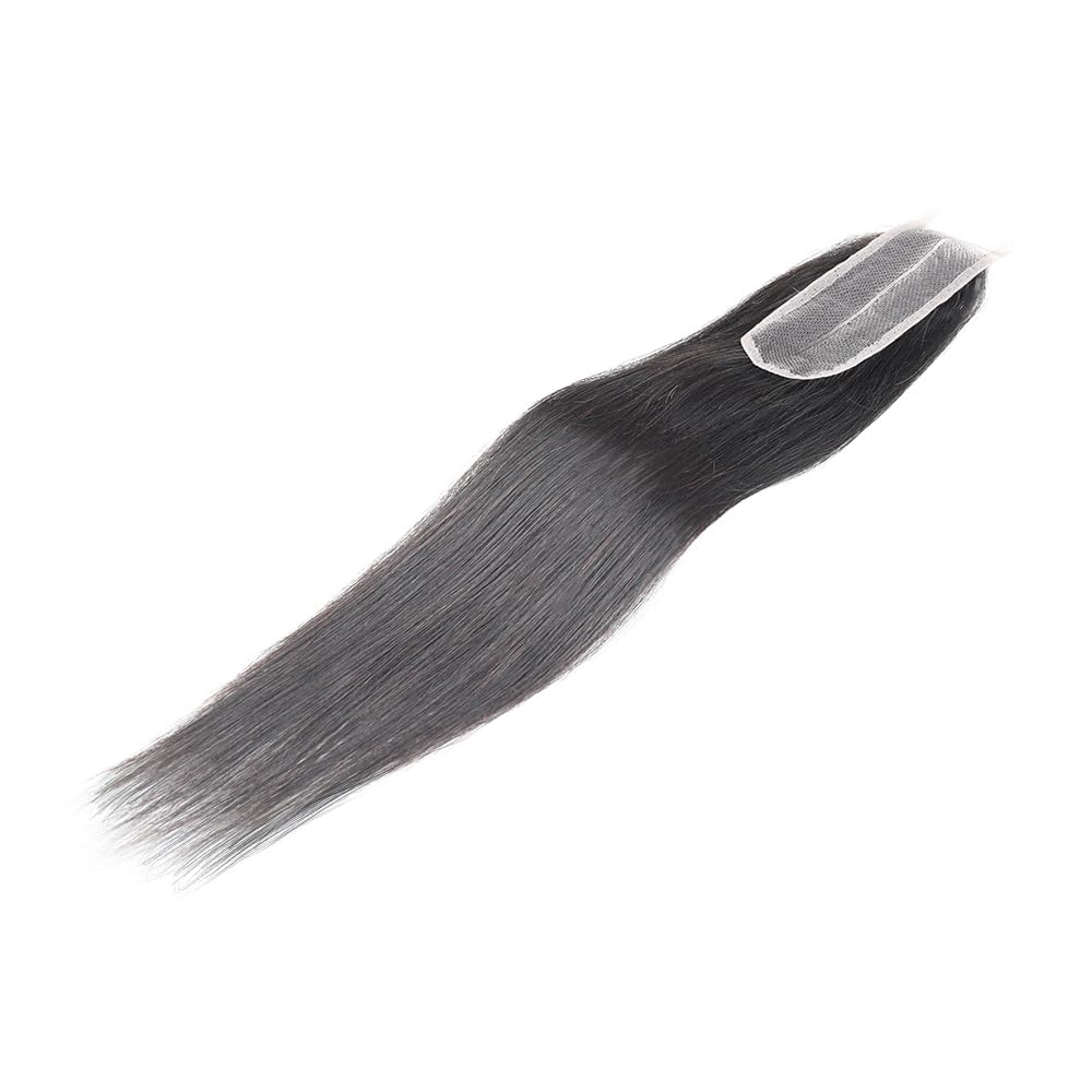 Straight Lace 2x6 Kim K Closure Hand-Tied 100% Brazilian Virgin High Ratio Human Hair Transparent Lace Closure Deep Central/Middle Part Closure Extensions For Women Natural Black Color (16 inch)