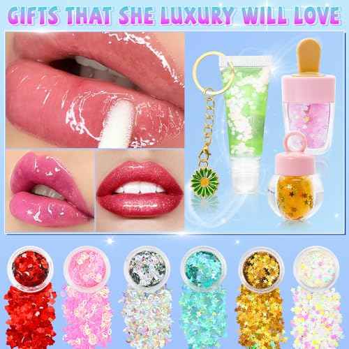 WhizToys DIY Lip Gloss Making Kit£¬Make Your Own Lip Glosses Set Clear Base Lipgloss Keychain Making Kit for Makeup Lover Beginner Teen Girl Gifts£¬Stuff for Girls 10-12