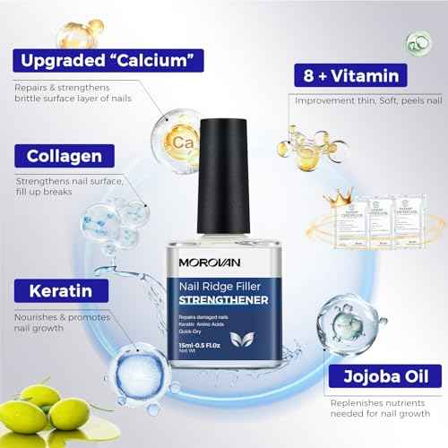 Morovan Nail Strengthener and Growth: Nail Polish Hardener for Damaged Nails Treatment Natural Keratin Repair Ridge Filler Prevents Discoloration Crack Thin Essential Manicure Nail Care Women