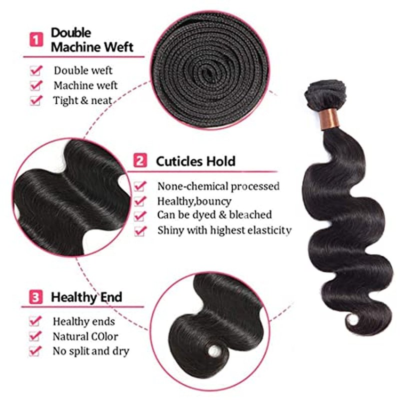 Body Wave Bundles Human Hair 12 14 16Inch Brazilian Virgin 100% Unprocessed Body Wave Weave Bundles Human Hair 3 Bundles Deals Natural Black Color