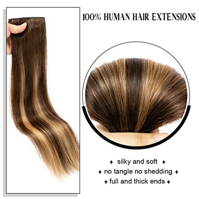 Winsky Hair Extensions Real Human Hair - One Piece Brown Balayage Remy Hair Extensions Clip on 70gram for Women (14inch, #4T27P4)