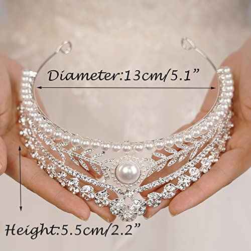 JWICOS Tiaras and Crowns for Women Pearl Wedding Tiara for Bride Baroque Queen Crown Rhinestone Hair Accessories for Birthday Pageant Prom