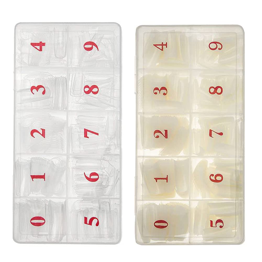 Acrylic Nail Tips - 500 Pcs Natural & Clear Half Cover | 10 Sizes for Salon & DIY Use