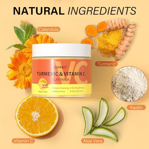 Turmeric Vitamin C Clay Mask| Deep Cleansing Facial Clay Mask for Dark Spots, Dull Skin, Refining Pores and Controlling Oil,Dark Spot Remover for Face,Face Masks Skincare-Gift for Him & Her