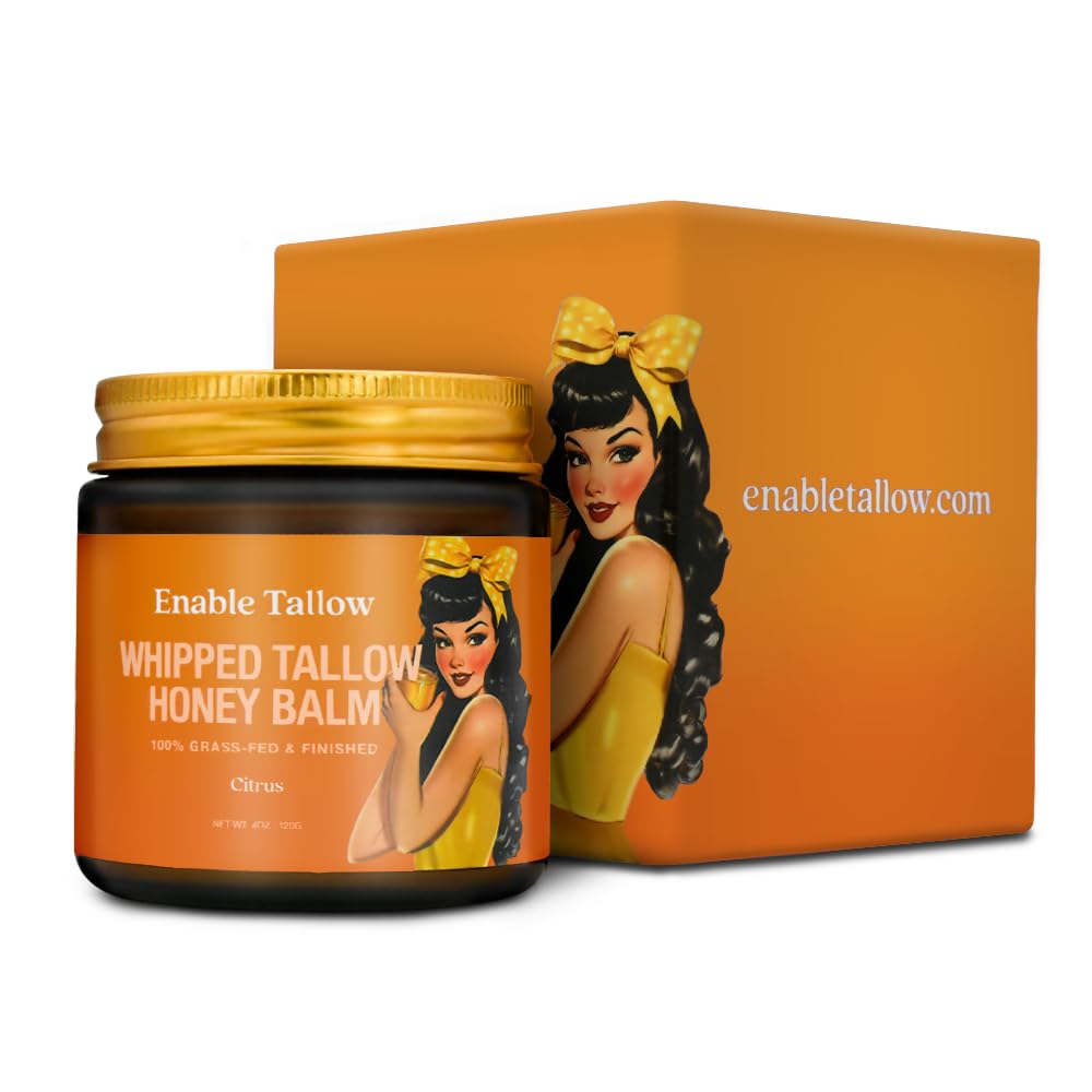 Enable Tallow Face & Body Cream – Whipped Beef Tallow & Manuka Honey Balm for Dry Skin, Eczema & Sensitive Skin – Natural Moisturizer, Citrus Scent, 4oz