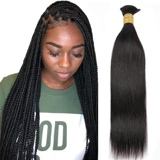 Human Braiding Hair for Boho Braids 22inch Straight Bulk Human Hair Extensions for Braiding No Weft Brazilian Virgin Human Braiding Hair for Black Woman Straight 1 Bundle 100g Natural Black