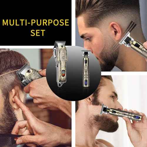 Professional Hair Clipper Set, Digital Display Trimmer Kit with Accessories, Barber Case and Cape, Vintage Design
