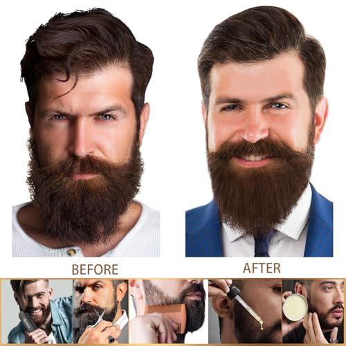 Beard Straightener Kit w/Beard Straightener, Beard Balm, Beard Growth Oil, Beard Styling Comb & Scissors, Upgraded 5-in-1 Beard Straightening, Unique Stocking Stuffer Gifts for Friend, Father & Him