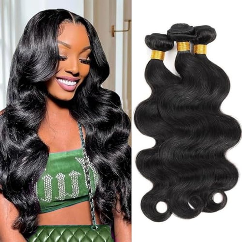 Human Hair Bundles Body Wave 100% Unprocessed Brazilian Virgin Hair Body Wave 3 Bundles Quick Weave Human Hair Extensions for Black Women Natural Black 16 16 16 Inch