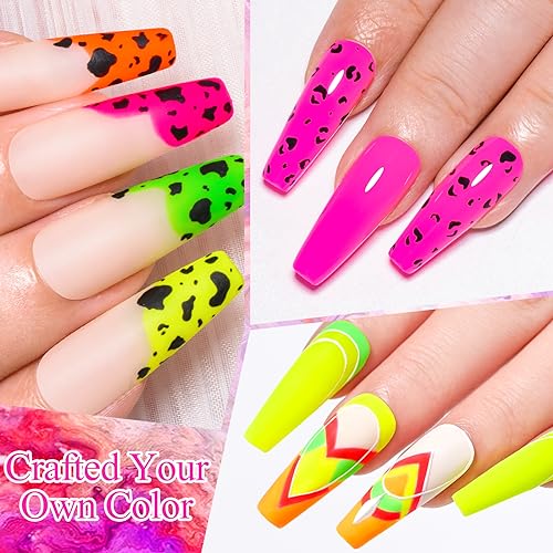 MEET ACROSS 12pcs Gel Nail Polish Set,Soak Off UV LED Lamp Gel Nail Polish Kit,Fashion Shimmer Nail Art Design Gifts for Women Manicure Salon (Neon series)