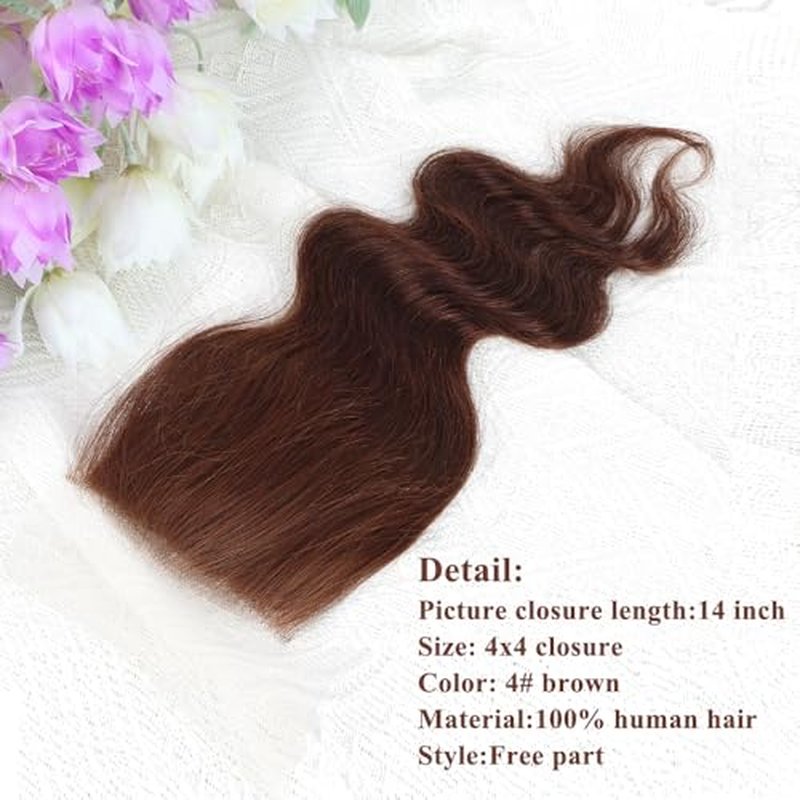 Brown color Body Wave Closure 4x4 Free Part Closure Brazilian Human Hair Closure Body Wave Lace Closure Virgin Human Hair HD Lace Chocolate Brown (18 Inch)