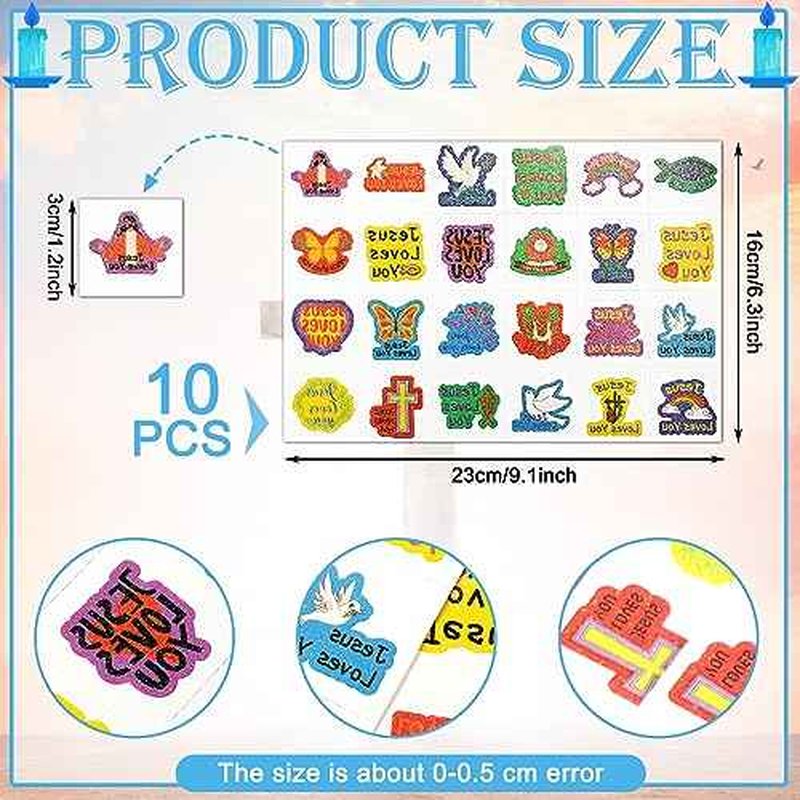 Landhoow 240 Pcs Jesus Loves You Tattoos Temporary for Kids Glitter Face Tattoos Cool Body Sticker Costume Accessory for Adults Boys Girls Party Favor