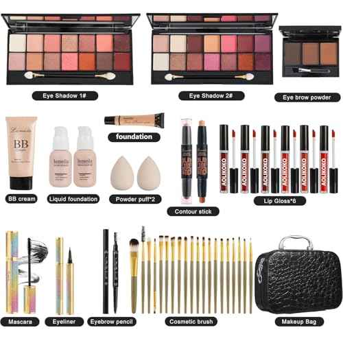 All in One Makeup Kit for Women Full Kit,Makeup Set for Women, Includes Eyeshadow Palette/Foundation/lip gloss/Eyeliner/Mascara/makeup Brush,Makeup Gift Set for Christmas & Birthday&Holiday&Everyday.