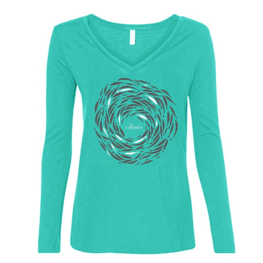 The Chosen Against the Current Women's Long Sleeve T-Shirt – Official Thirteen Fish Design | Soft Tri-Blend Tee for Men Women | Lightweight Apparel Inspired by the TV Series | Large Teal