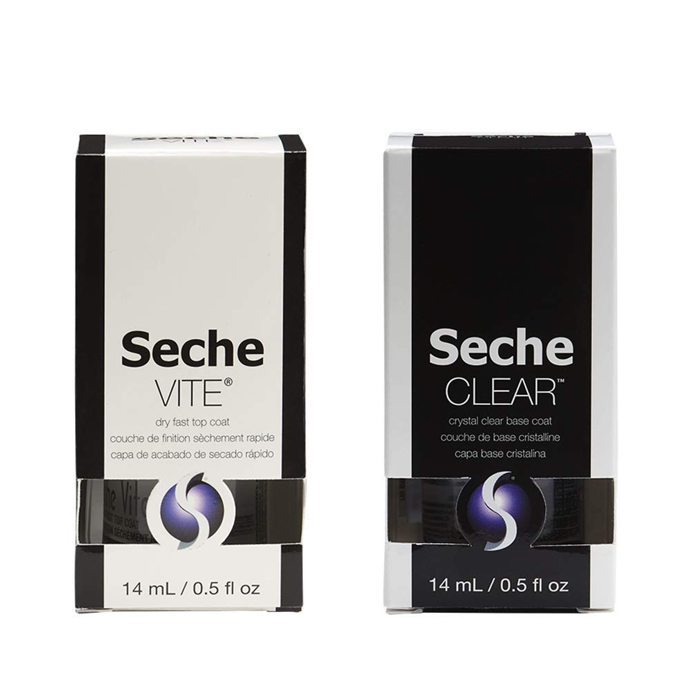Seche Clear Base Coat and Top Coat Duo Pack – Nail Strengthening & Long-Lasting, Nail Polish, Manicure Set, 14 mL Each