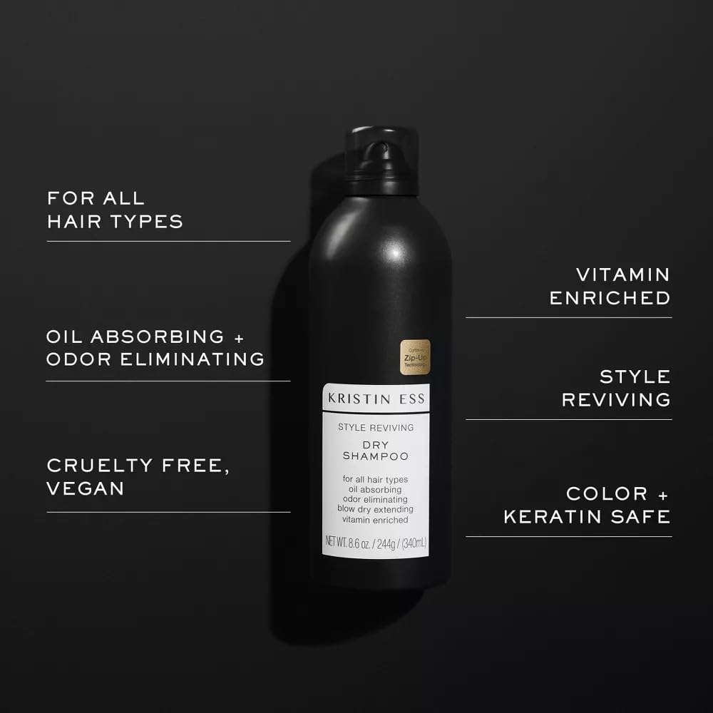 Kristin Ess Volumizing Jumbo Dry Shampoo Spray for Oily Hair + Frizz with Vitamin C - Oil Absorbing Style Extender with Minimal Residue - Sulfate Free + Vegan + Color Safe - Fresh Pear Fragrance