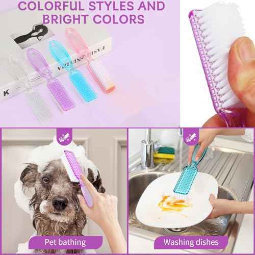 12 Pcs Handle Grip Cleaning Brushes, Hand Fingernail Nail Scrub Manicure Brush Pedicure Brush, Use for Toe and Nails Cleaning (Clear Pink)