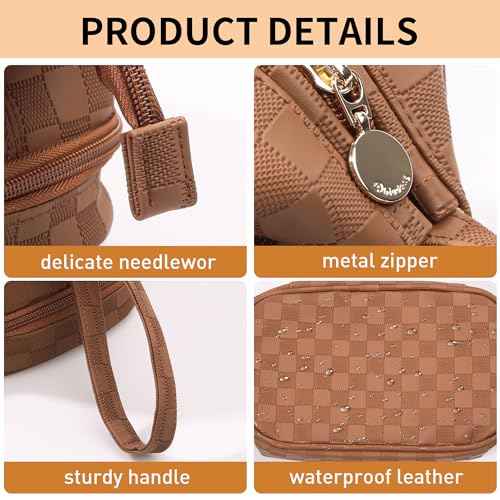 Abiudeng Large Capacity Makeup Bag Ladies Cosmetic Bag Travel Bag with Compartments Portable PU Leather Travel Makeup Bag with Handle