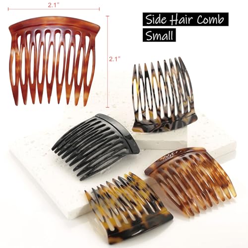 Hair Side Combs - Small French Side Hair Comb Clips for Women Decorative French Twist Hair Styling Accessories -4 Pcs (Tortoise, Brown)