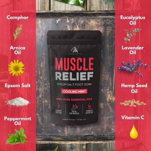 Mantello Muscle Relief Foot Soaking Salts - Foot Soaker for Use with a Foot Soaking Tub - Epsom Salts for Soaking Feet to Soften and Soothe Feet - Pedicure Foot Soak with Essential Oils, 1 lb. Bag