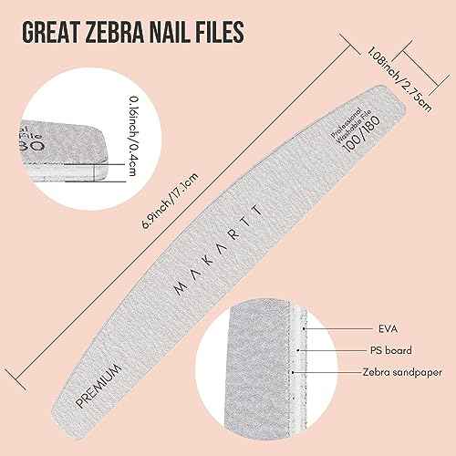 Makartt Nail File: 100/180 Grit Emery Boards for Nails, 10 Pcs Zebra Doubled Sides Coarse Fingernail Filer for Acrylic and Extension Gel Removal Manicure Kit Salon Home Use