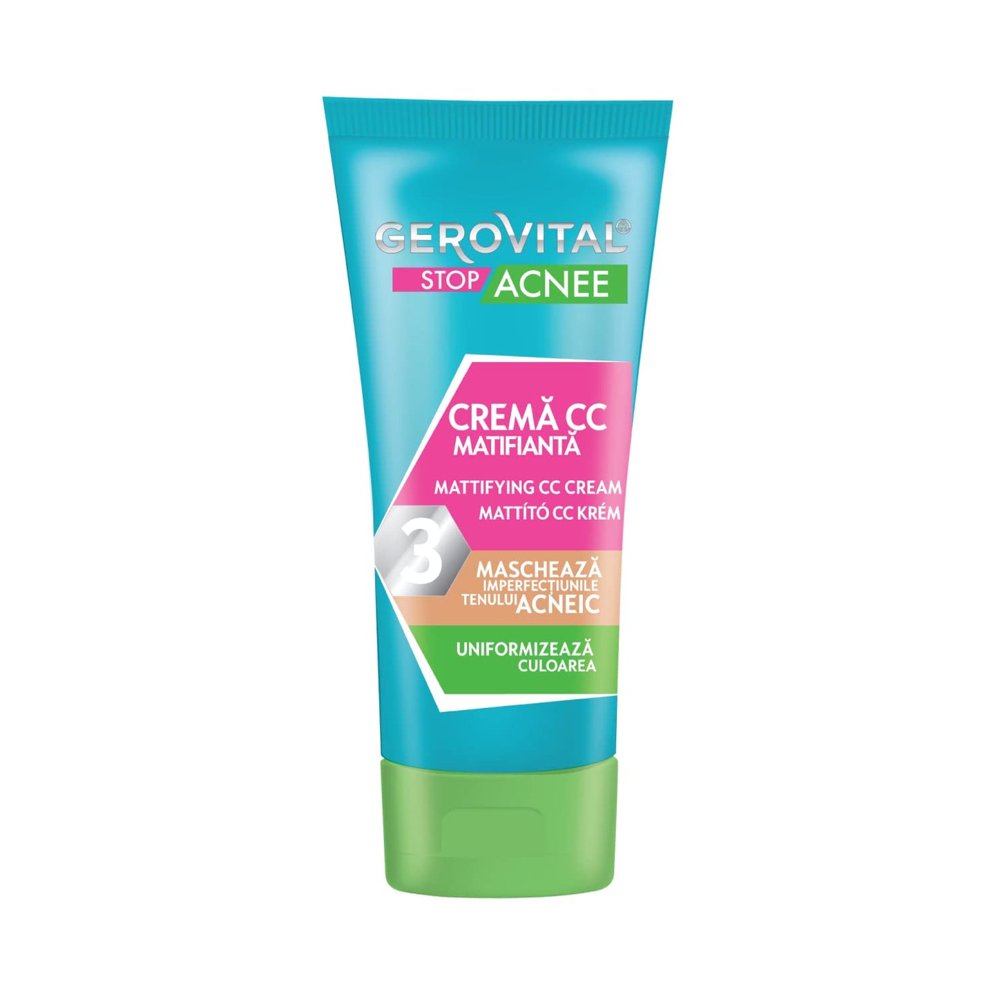 Gerovital STOP ACNE Mattifying CC Cream – Skin Perfecting Formula for an Even Complexion, Medium Shade, 30ml