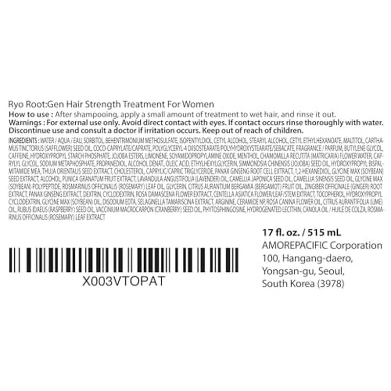 RYO Root Gen Hair Loss Care Treatment for Women 17.4 Fl Oz, 515ml