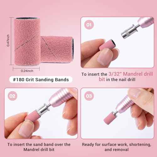 MelodySusie 100 Pcs Nail Drill Bits Sanding Bands for Nail Drill 180 Fine Grit Nail File Sanding Bands for Acrylic Nails Gel Manicures and Pedicure
