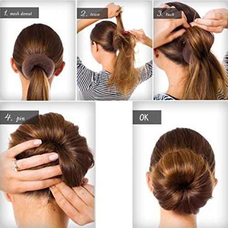 Pack of 2 Medium Hair Bun Maker, Hair Donut Set for Kids Girls Women, Hair Donut Bun Maker Tool for Short and Thin Hair Crown Shapers Accessories (Size M/ 3 Inch, Light Brown)