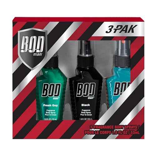 BOD man Body Spray Holiday Gift Set for Him - 3 Piece Variety Sampler (Black, Fresh Guy, Blue Surf), Perfect for Stocking Stuffers