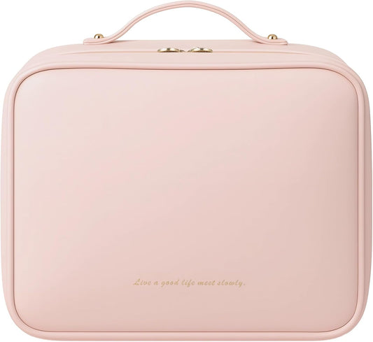 Travel Makeup Bags for Women - 12.2" Waterproof PU Leather with Compartments & Pockets
