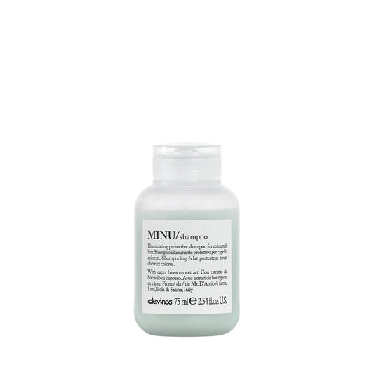 Davines MINU Shampoo, Hydrating Color-Protecting Gentle Cleansing Action for Colored Hair - Preserves Cosmetic Color Vibrancy, Keeping it Bright & Shiny with Salina Caper, Travel Size, 2.54 Fl Oz
