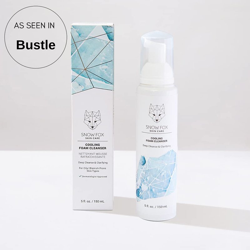 Snow Fox Skin Care Cooling Foam Cleanser – SLS-Free Face Wash with Organic Aloe Vera & Peppermint Water – Gentle, Non-Drying Formula for Oily, Combination & Sensitive Skin – 5oz